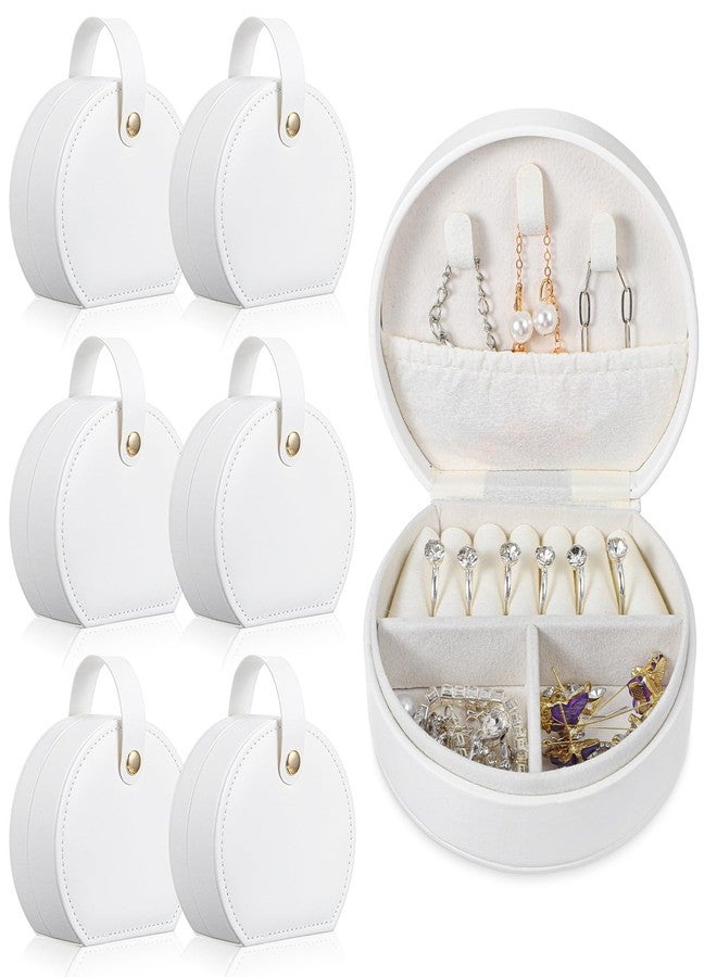 AojSup 6 Pack Travel Jewelry Case, Mini Leather Bridesmaid Jewelry Gift Box Bulk, Half Moon Design, Detachable Handle, Small Earring Storage Organizer for Women Girls Bridesmaid Proposal Gifts (White) - Image 1
